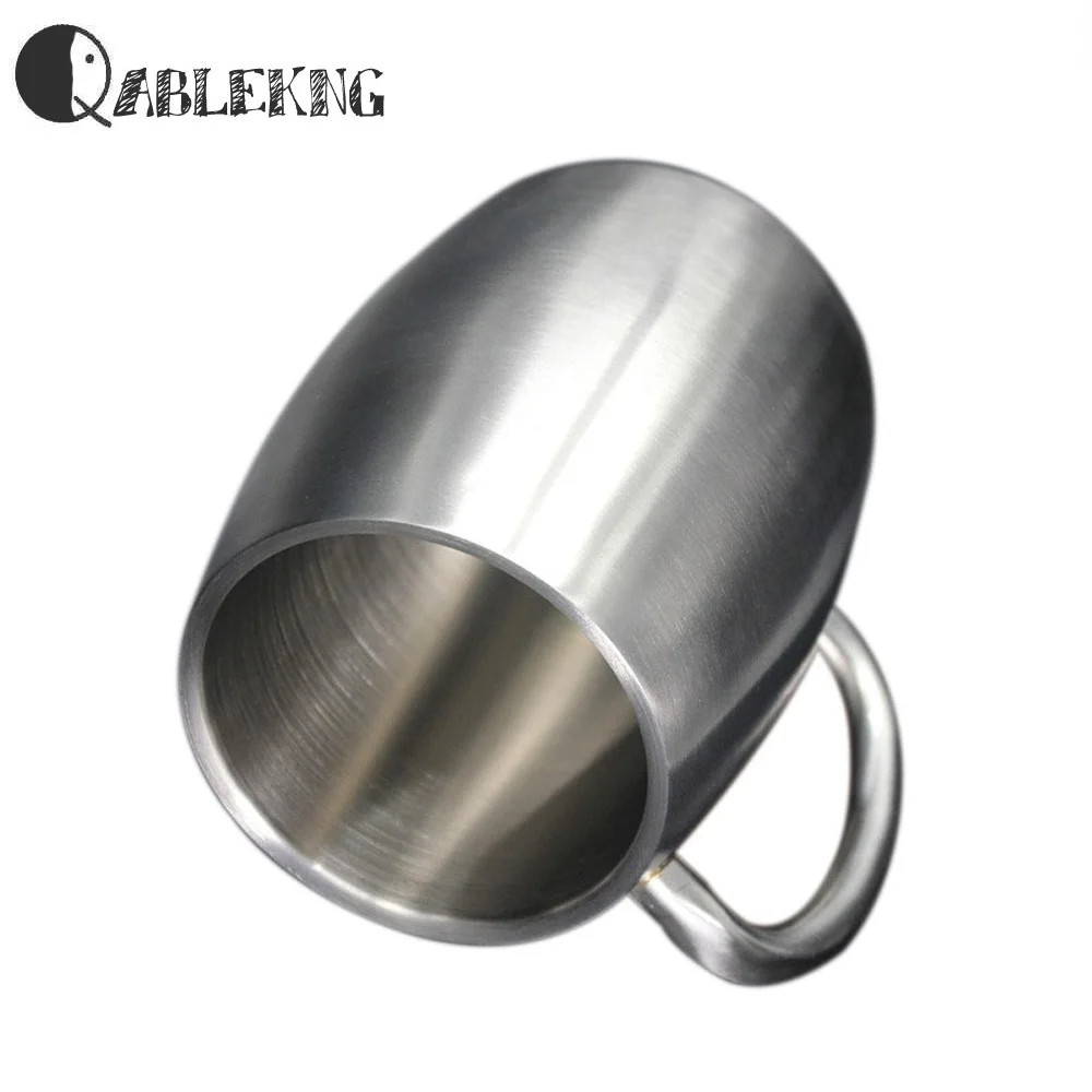 QABLEKNG Classic Stainless Steel Tea Cups Fashion Heat Resistant Coffee Mug Creative Double Wall Beer Mugs Big Tummy Drinkware | Дом и сад