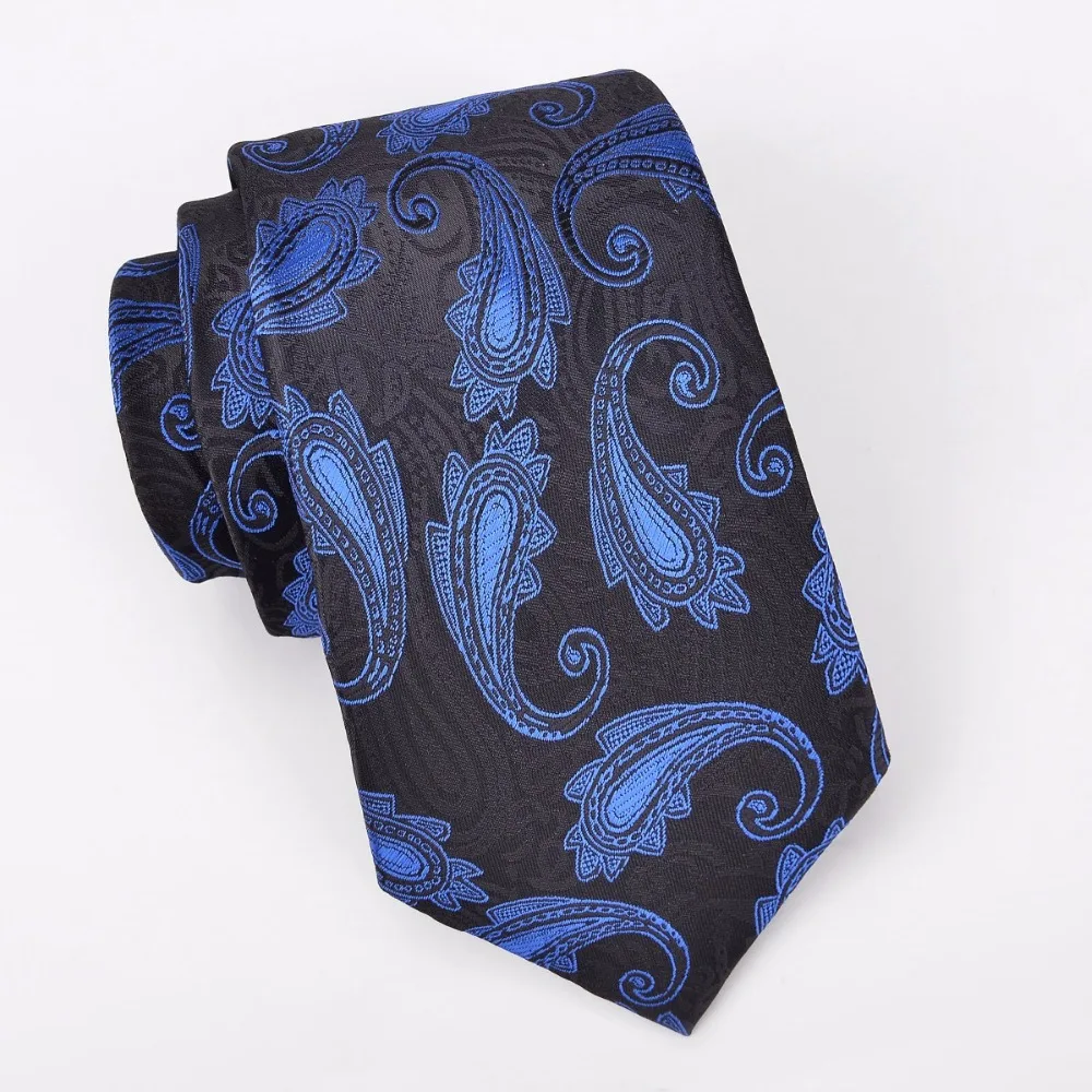 

Ikepeibao Men`s Tie Blue Black Paisley Jacquard Woven Microfiber Formal Necktie