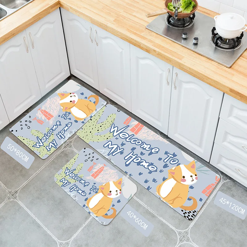 

Sorgirl Soft Flannel Floor Mats Cat Pattern Printed Doormat Kitchen Water Absorption Carpet Anti-Slip Rug