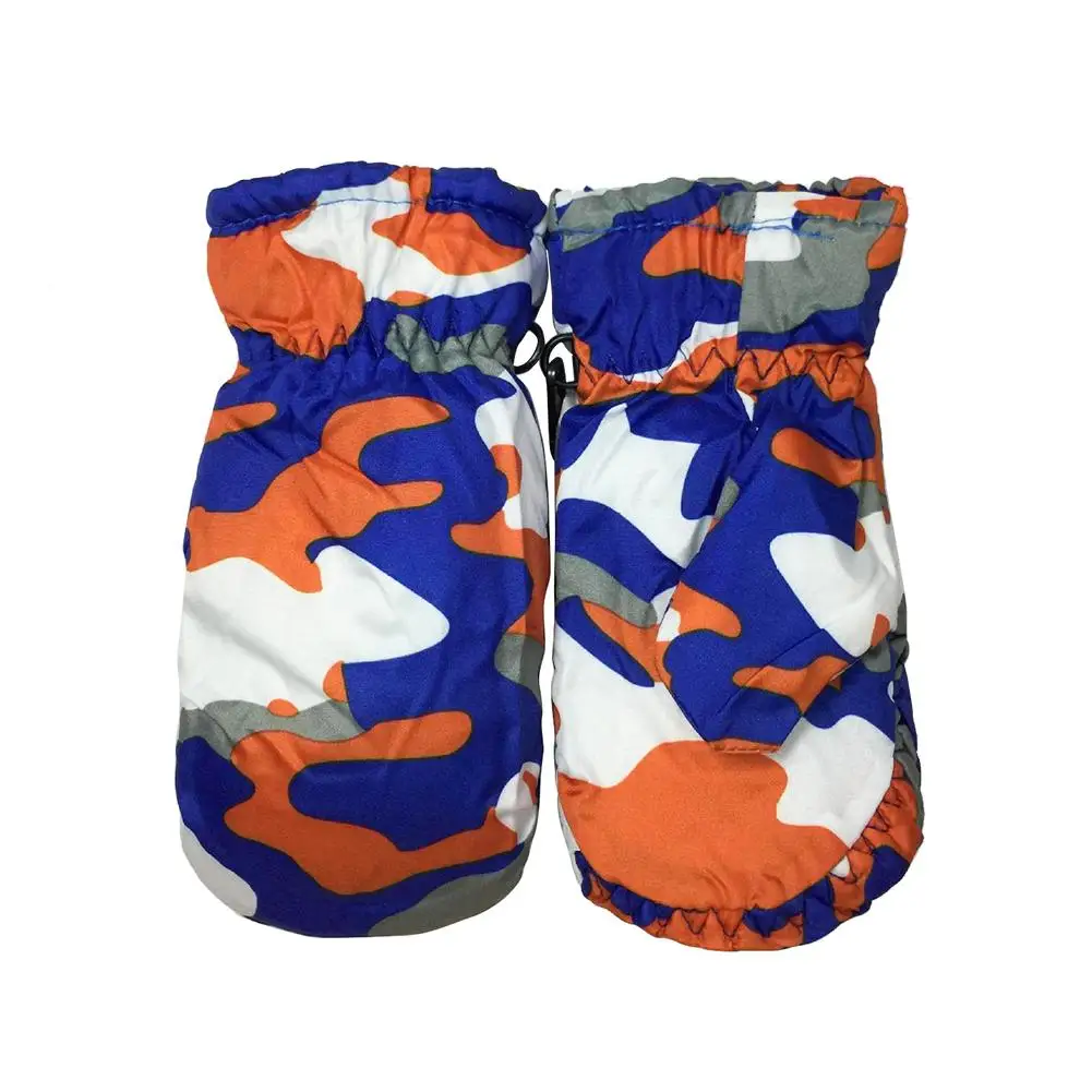 Orange Детские камуфляжные утолщенные теплые лыжные перчатки, зимние водонепроницаемые ветрозащитные варежки, уличные перчатки, Горные перчатки - Цвет: Orange
