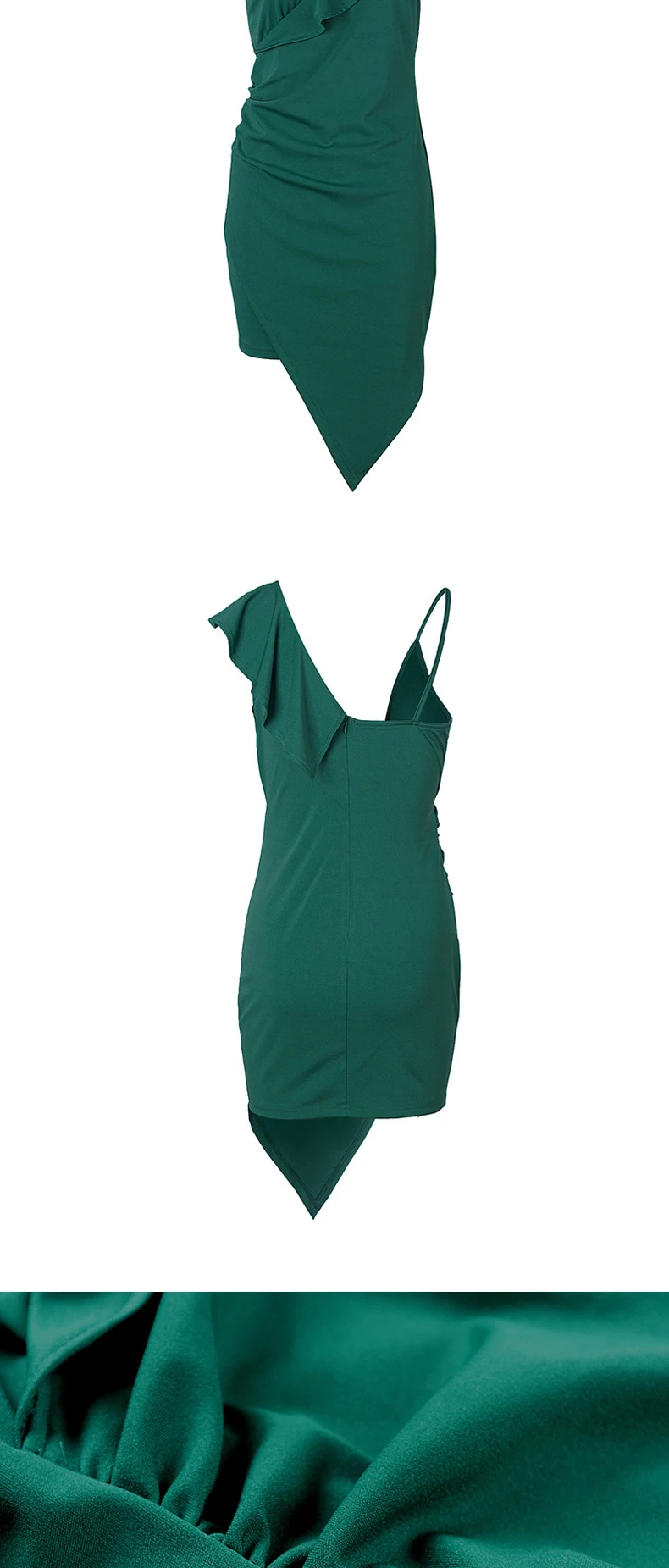 Ruffled Sexy Deep V-neck Spaghetti Strap Irregular Dress Summer Sleeveless Women Mini Dress Black Green Night Club Dresses