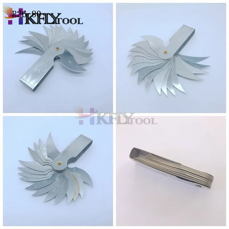 R26-80mm измерительный инструмент 16 листьев металлический радиус Калибр измерительный инструмент внешний внутренний Вогнутый выпуклый измерительный прибор