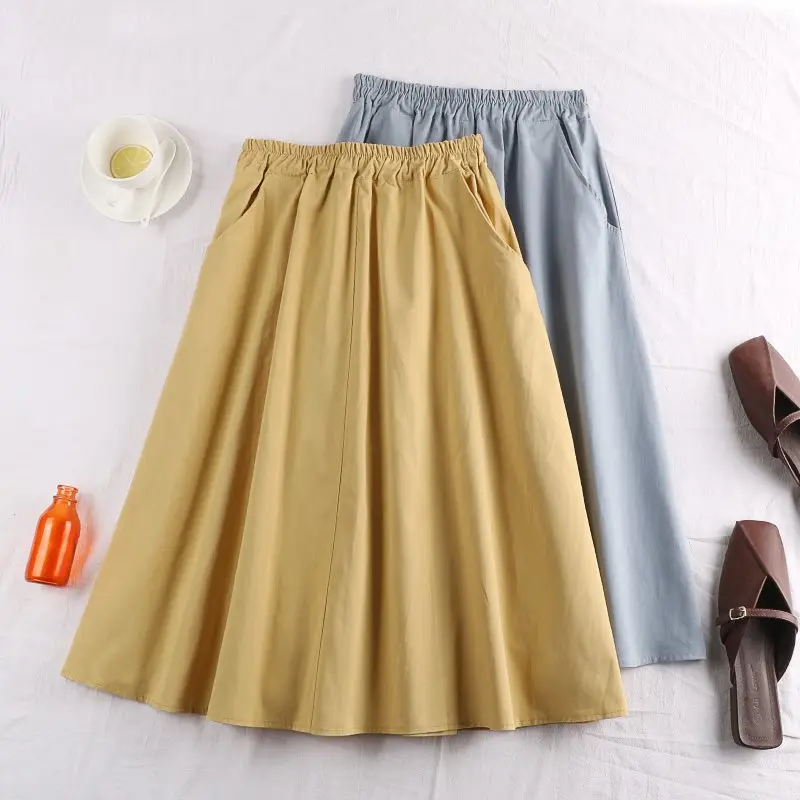 Летняя хлопковая юбка с карманами модная Милая плиссированная А силуэта средней