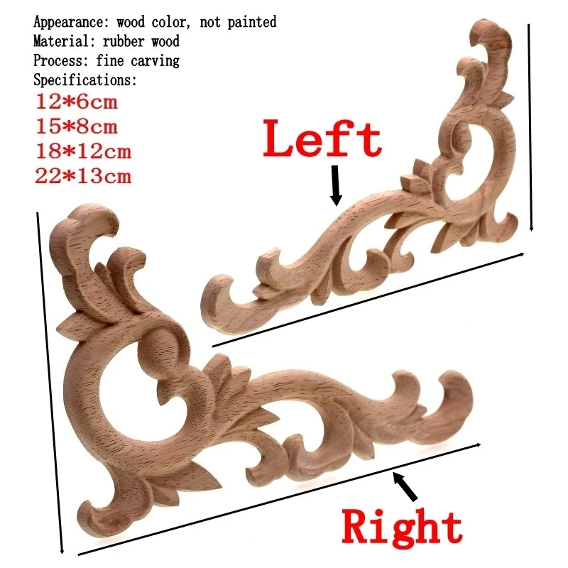 Vintage Unpainted Wood Carved Decal Corner Applique Frame for Home Wall Cabinet Door Decorative Wooden Miniature Craft by RUNBAZEF image 2