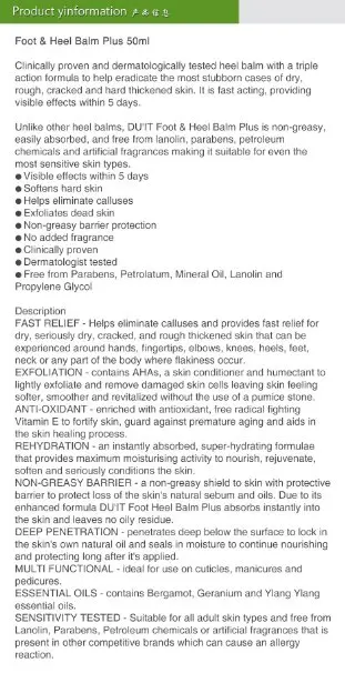 

DU'IT Foot Heel Balm Plus to eradicate stubborn cases dry rough cracked hard thickened skin Cream film chapped peeling tender