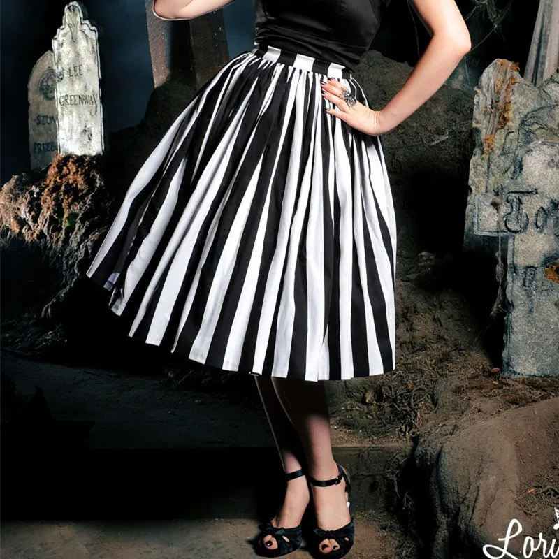 Женская юбка в черно-белую полоску свободная стиле 50-х размера плюс | одежда