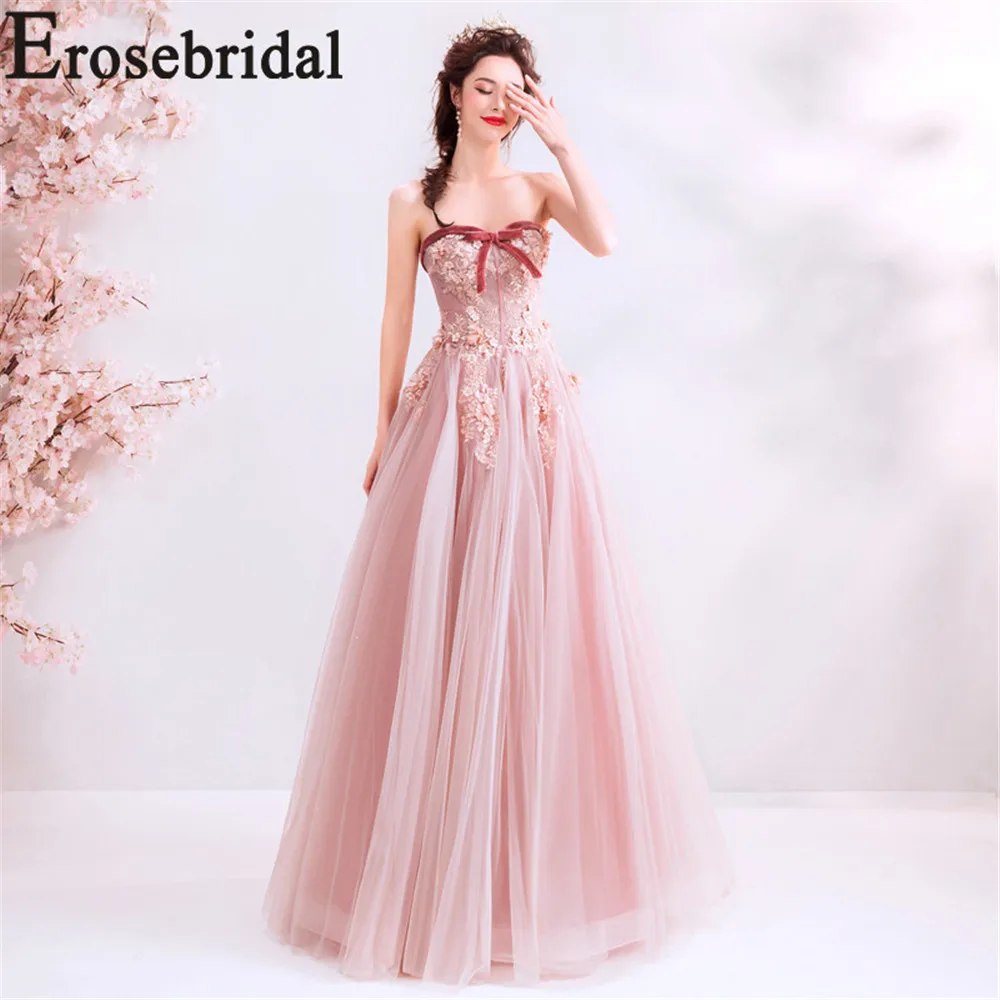 Женское платье без бретелек Erosebridal длинное формальное вечернее с объемным