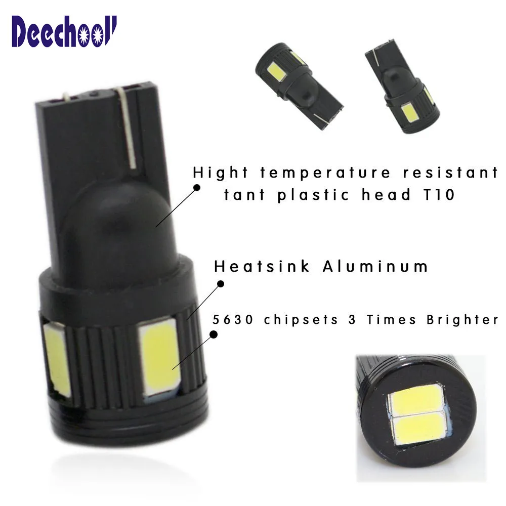 Deechooll 10 шт. W5W T10 Светодиодная лампа 2 88 Вт 5630 6SMD автомобильная для зазора 194 168