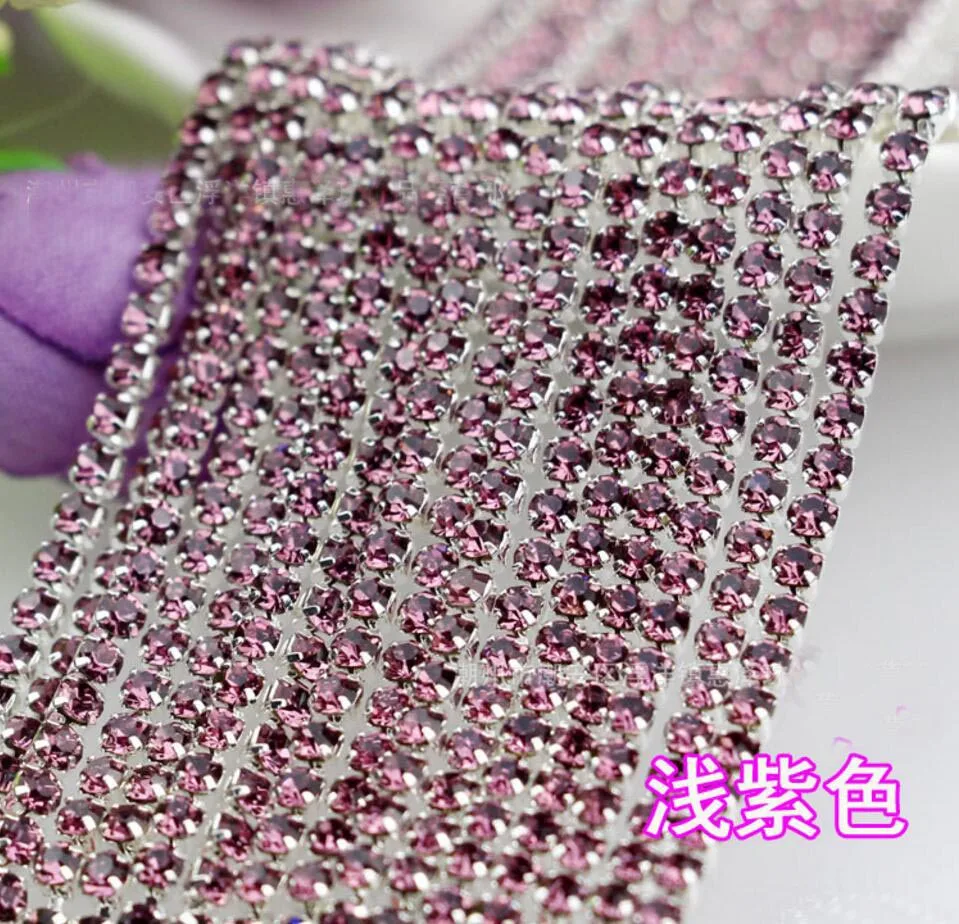 

10 Meters Color Light Purple Diamond Crystals Rhinestones Silver Plated Setting Chain Trim SS12 3mm
