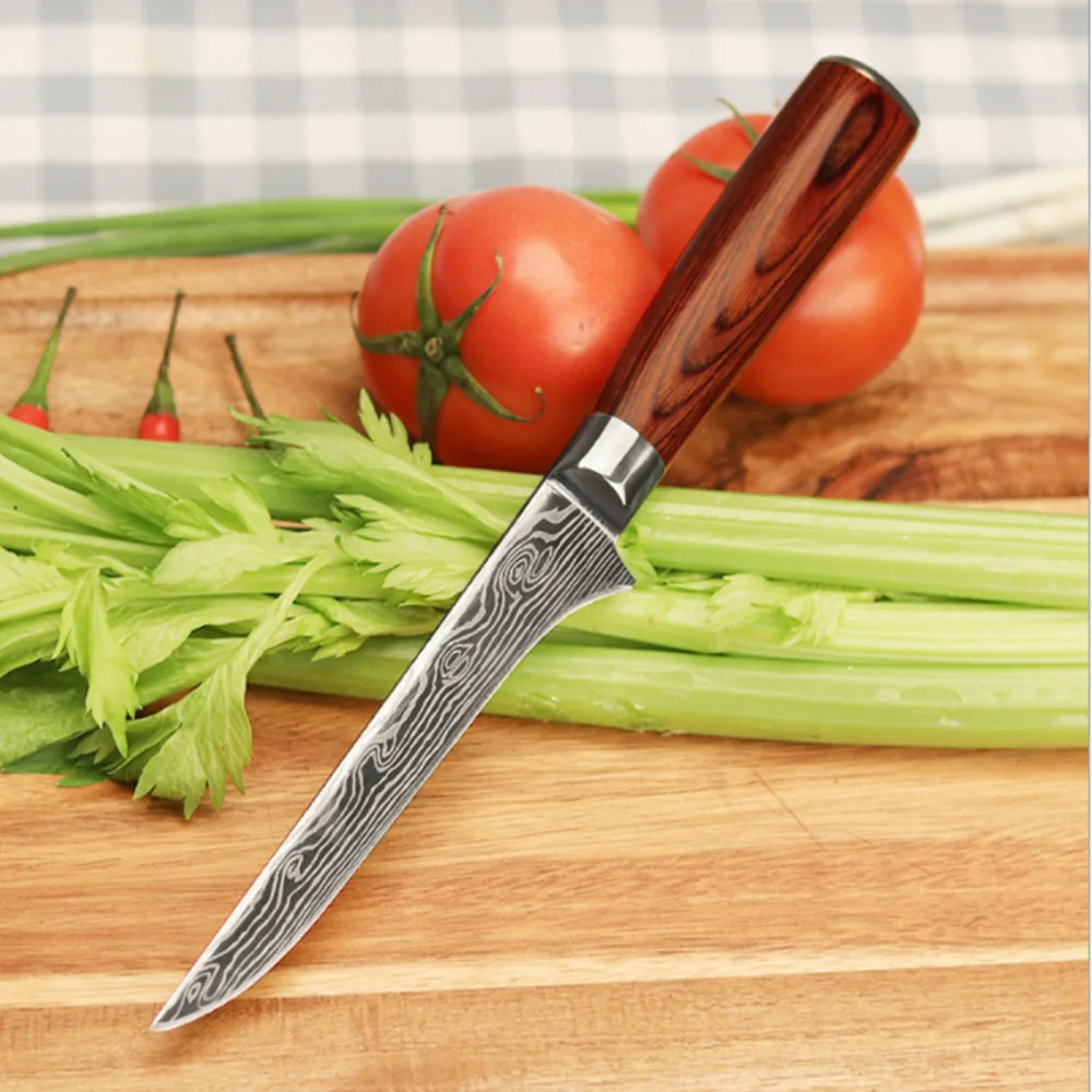 Ножи из нержавеющей стали с деревянной ручкой, кухонный нож для фруктов, овощей, походный нож для разделки рыбы, кухонные инструменты