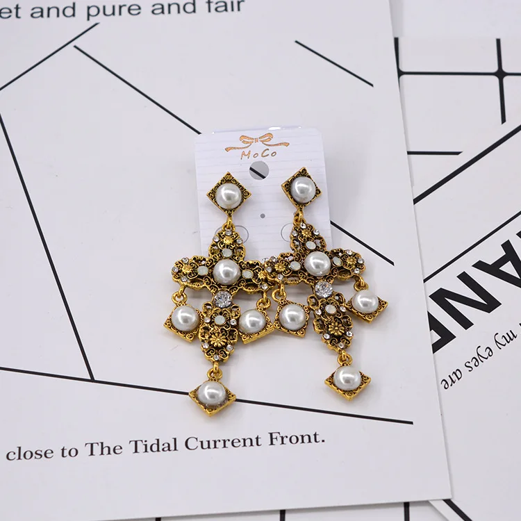 New Arrival Baroque Crystal Black Pearl Flower Big cross Long Earrings Bridal Vintage For Women Jewelry Wedding Brinco | Украшения и