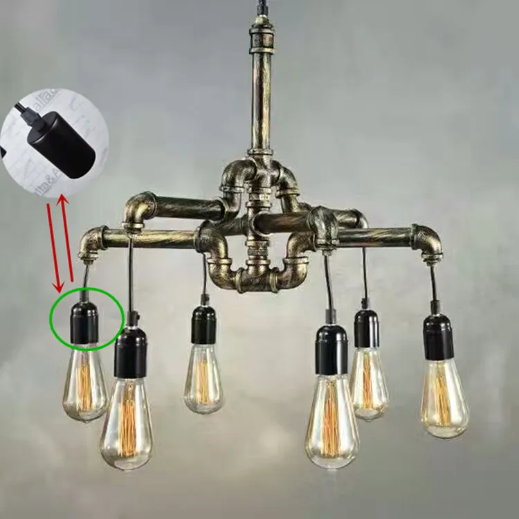 

Loft Vintage Handmade American Country Iron Antique Brass Water Pipe Pendant Lamp Brass Finished Iron Cover with Plastic Sockets