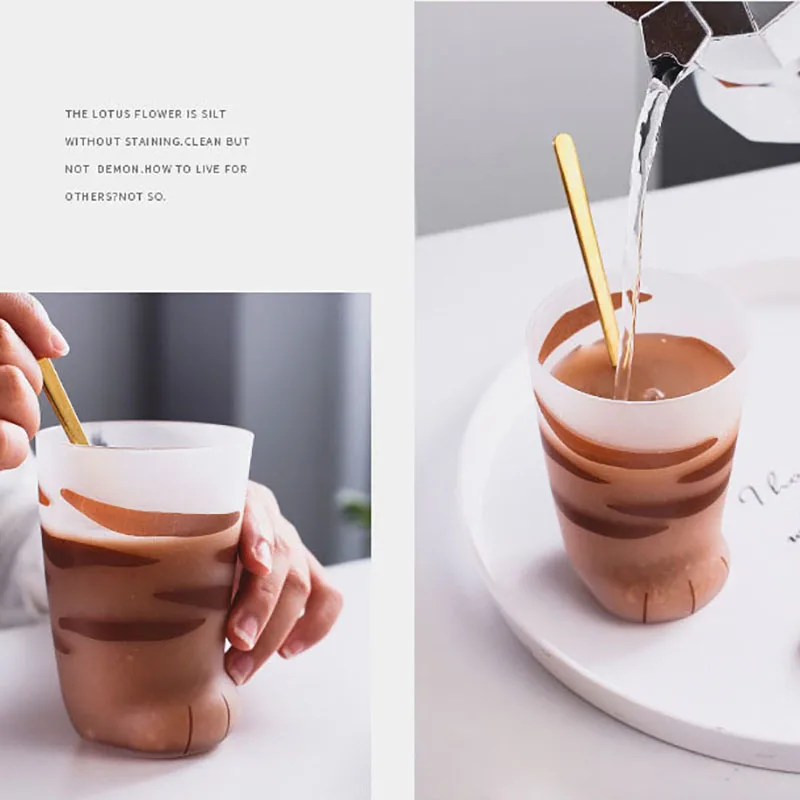 Креативная Милая кружка с кошачьими лапами стеклянная тигром Офисная кофейная