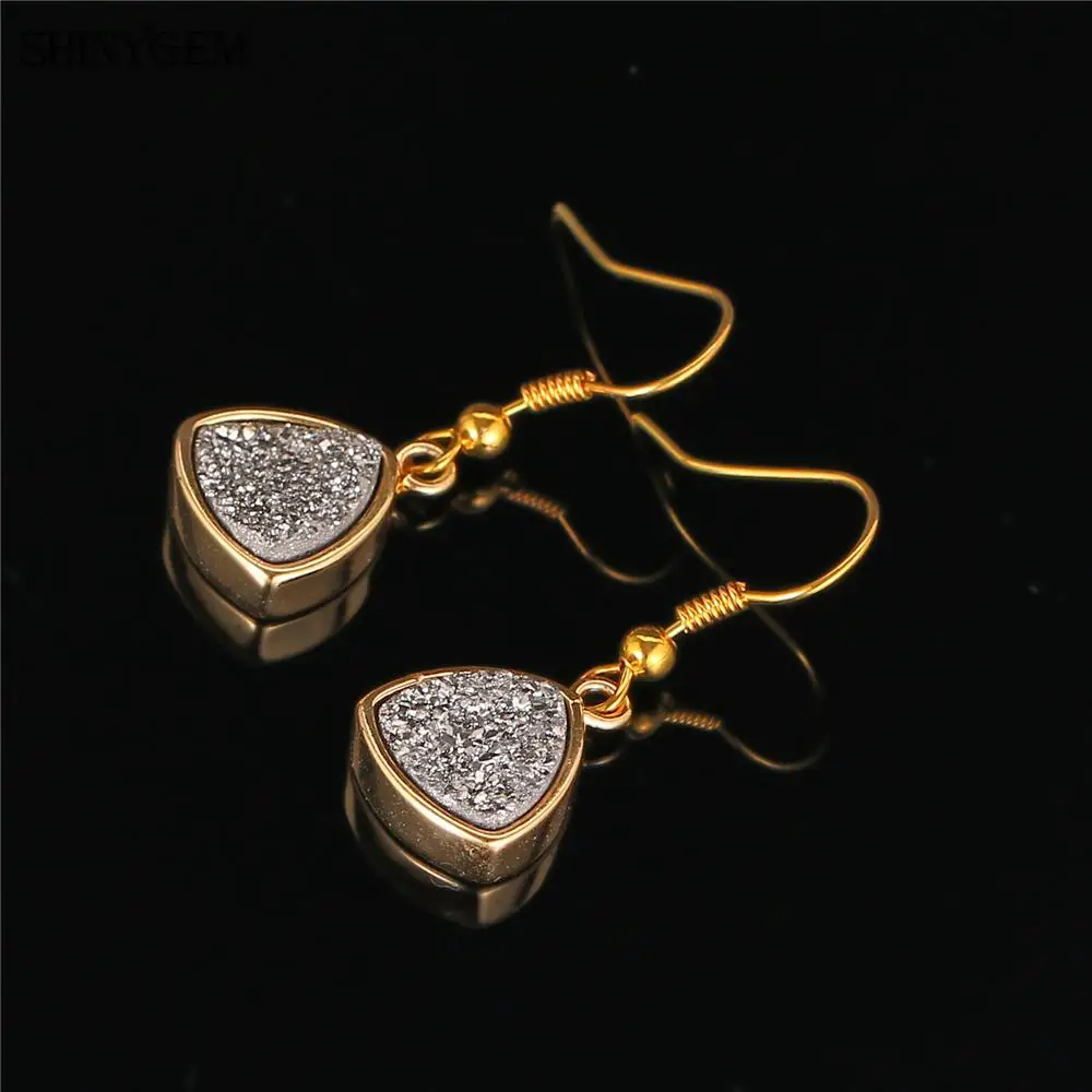 Серьги-капли с золотым покрытием ShinyGem, серьги-подвески, сверкающие, длинное из натурального камня, серьги с опалом, минеральными кристаллами для женщин