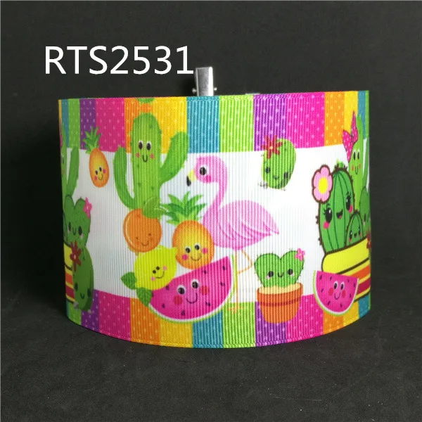 50 ярдов/рулон 3 дюймов 75 мм мультфильм кактус и фламиго напечатаны grosgrain ленты RTS2531