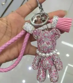 AB pink bear Блестящее украшение из жемчуга, полностью украшенное стразами, волшебный медведь, брелок для автомобиля и сумки, подвесное кольцо для ключей с подвеской - Цвет: AB pink bear