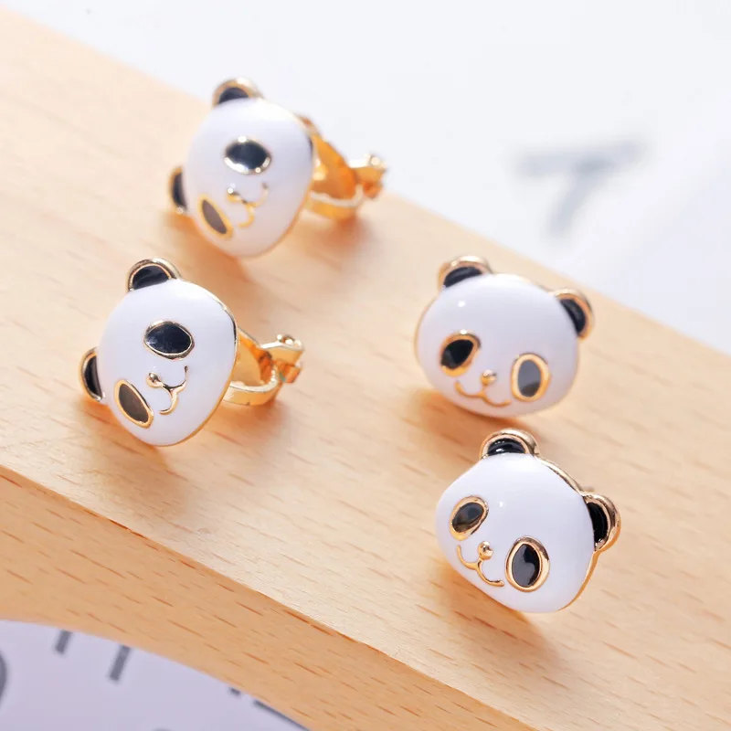 

JIOFREE Korea Style Cartoon panda clip on earrings non pierced earrings ear clips Ear Cuff For Women party