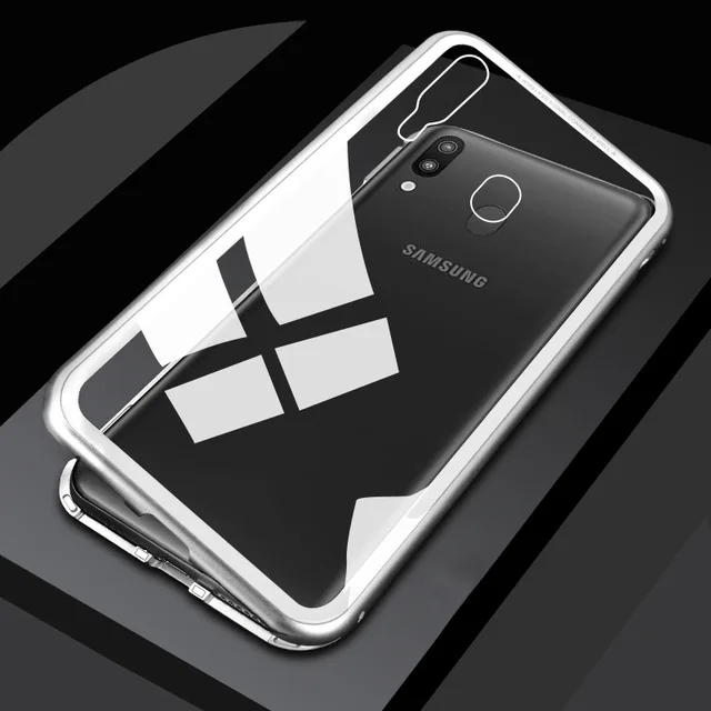 Clear With Silver Магнитный адсорбционный чехол для телефона samsung Galaxy A50 A30 A20 Note 10 закаленное стекло для samsung S10 Plus S 10 A 50 чехол s магнит - Цвет: Clear With Silver