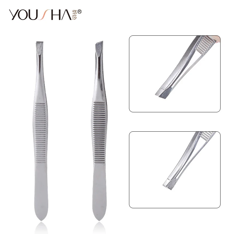 YOUSHA 2 шт бровей нержавеющая сталь Tweezers Пинцет Плоские пинцеты средство для снятия макияжа бровей наращивание ресниц щипцы инструмент красоты