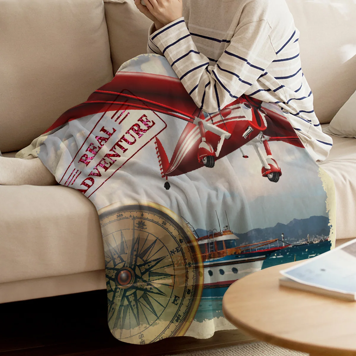 Двухэтажное одеяло ретро самолет постер с кораблем теплое из микрофибры для