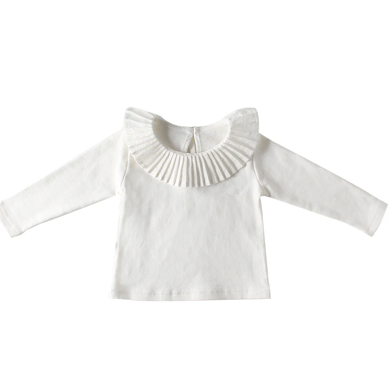 White baby tops Новая хлопковая Футболка для малышей плиссированная рубашка с воротником для девочек топы с длинными рукавами для маленьких девочек, осенне-весенняя одежда для маленьких девочек, 1 предмет - Цвет: White baby tops