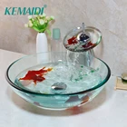 Умывальник KEMAIDI для ванной комнаты с золотыми рыбками, из закаленного стекла наборы смесителей, с водопроводным краном и выдвижным сливом