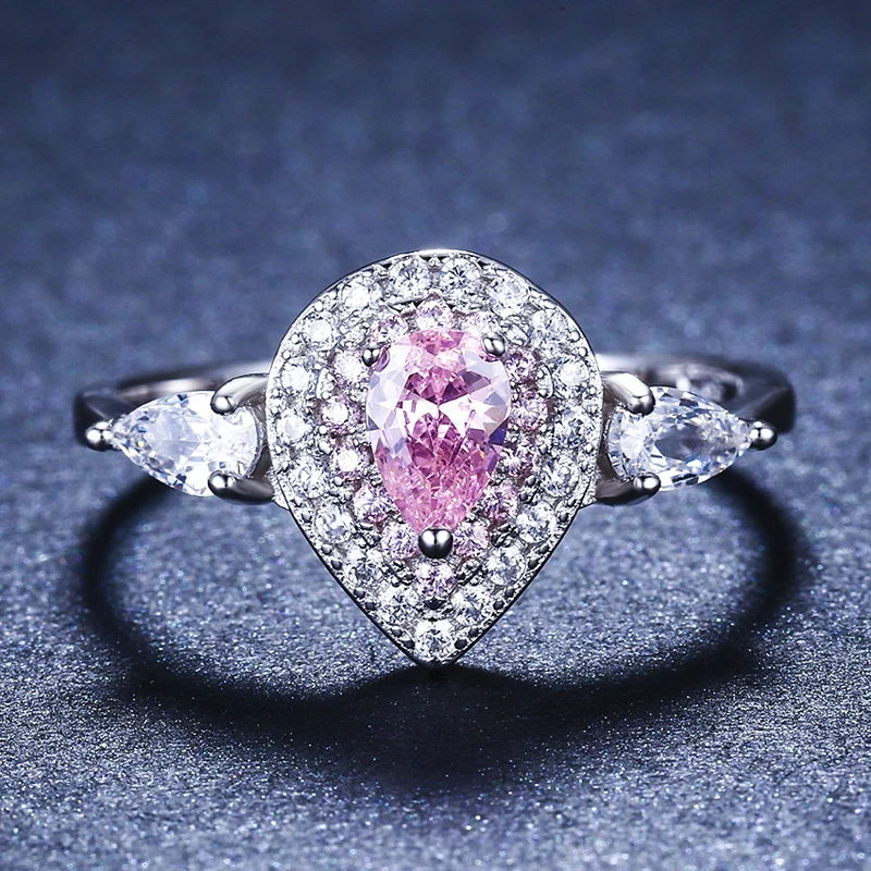 free shipping silver plated ring for woman wedding white &amp pink color heart stone lady high quality crystal Ring | Украшения и