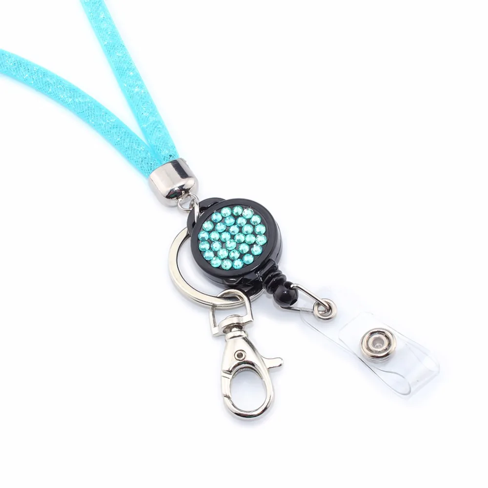 SAVORI 83.5cm Bling Crystal Rhinestones Neck Strap Lanyard with Retractable Badge Holder Key Chain (Sky blue) | Украшения и