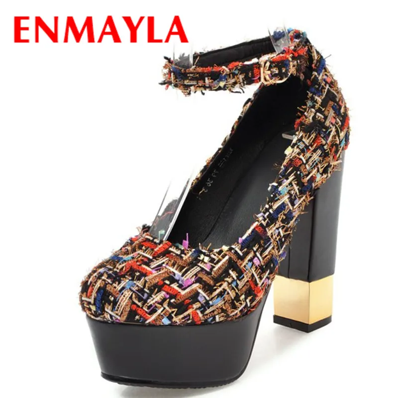

Женские туфли с ремешком на щиколотке ENMAYLA, туфли-лодочки на высоком каблуке, свадебные туфли на платформе с ремешком с пряжкой и круглым нос...