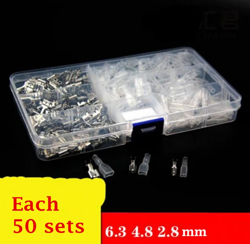 150 шт./лот обжимная Клемма Сращивание женской лопаты Соединитель с чехлом 2 8 мм 4 6 3