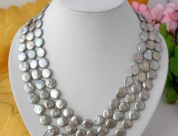 

FREE shipping> >>>Z2535 long 48" 13mm coin gray freshwater pearl necklace 6.07