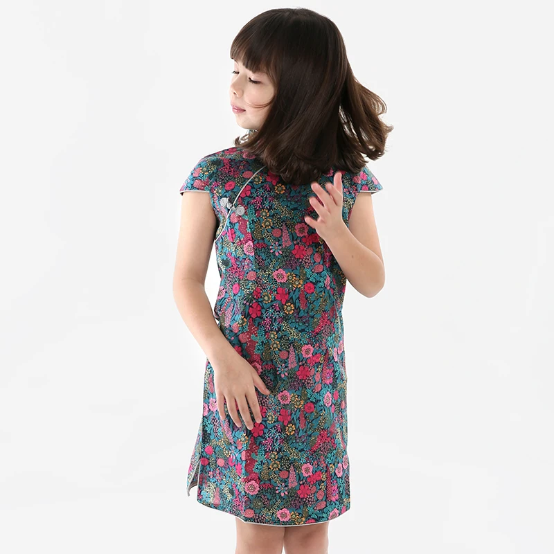 Chouchouchic Summer Children Clothing Girls Dress Party wear Cotton short sleeve Chinese style Qipao Red blue flowers | Детская одежда