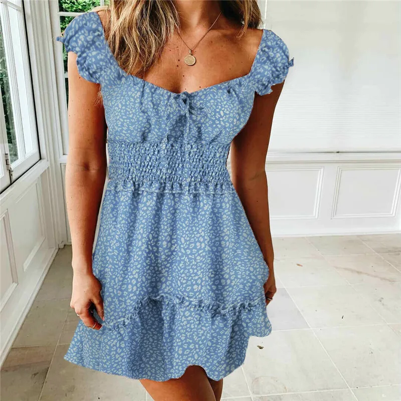 Модное повседневное свободное летнее пляжное женское мини-платье бохо с принтом