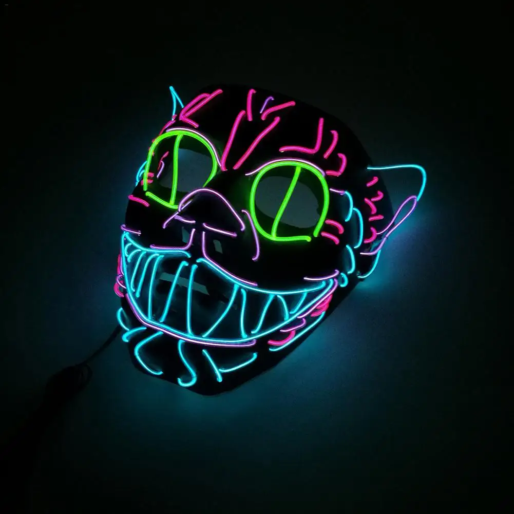 EL wire маска мигающая Косплей светодиодная светящаяся кошачья Маска Костюм анонимированная маска для светящихся танцевальных масок украшение на Хэллоуин