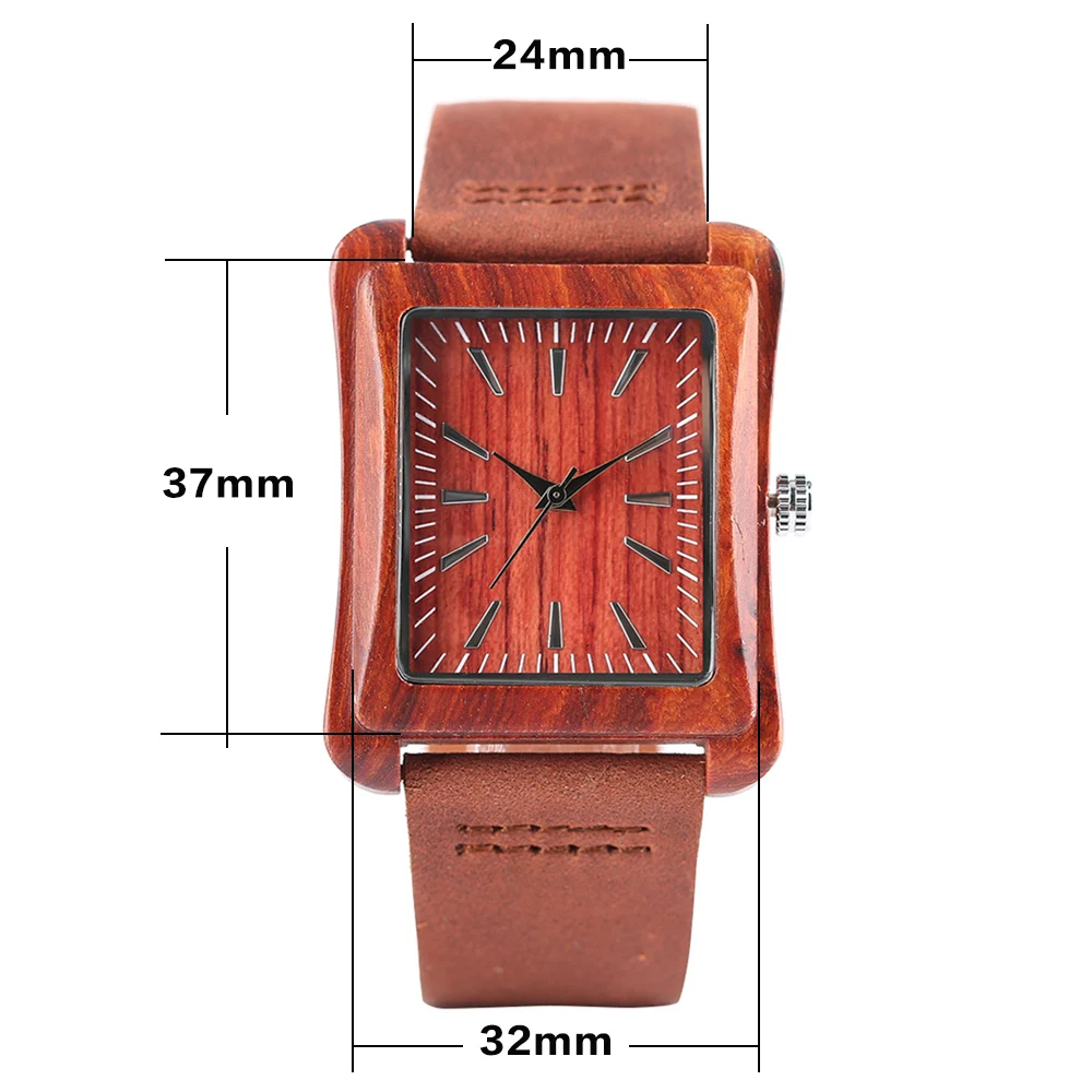 Часы наручные мужские/женские кварцевые с деревянным прямоугольным циферблатом