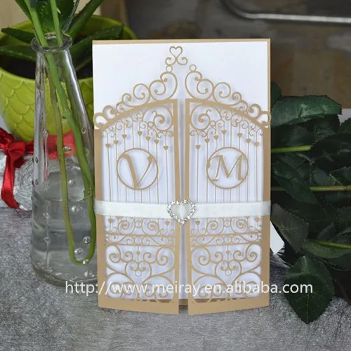 

50pcs laser cut metallic silver and gold wedding invitations with customized initials