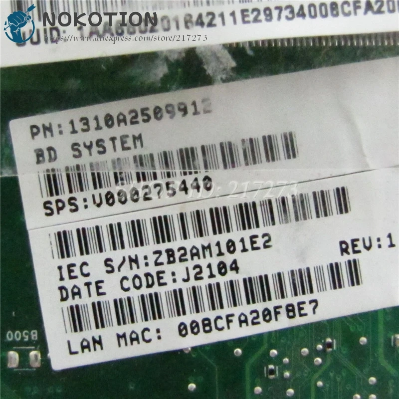 NOKOTION V000275440 материнская плата для ноутбука Toshiba Satellite L855 L850 DK10FG 6050A2509901 MB A02 HD4000 HD 7670