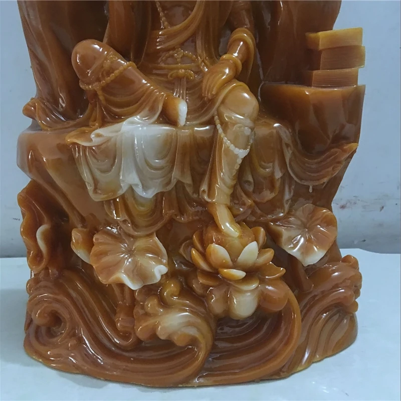 47cm Large Huge- high-grade HOME family efficacious Talisman Mascot Guan yin Buddha Natural yellow jade carving Sculpture statue | Дом и сад