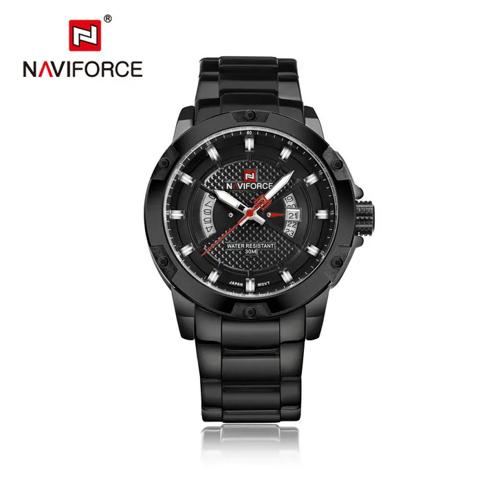 BLACK ALL BLACK NAVIFORCE Роскошные брендовые Модные мужские золотые часы кварцевые часы с датой недели полностью из нержавеющей стали водонепроницаемые военные наручные часы - Цвет: BLACK ALL BLACK