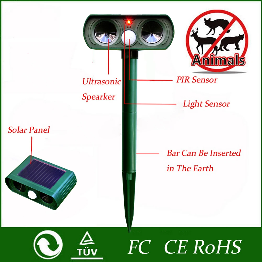 2pcs Outdoor Solar Ultrasonic Pest Animal Bird Cat Dog Repeller Repellent Control Trap Insect Killer Garden Supplies | Дом и сад