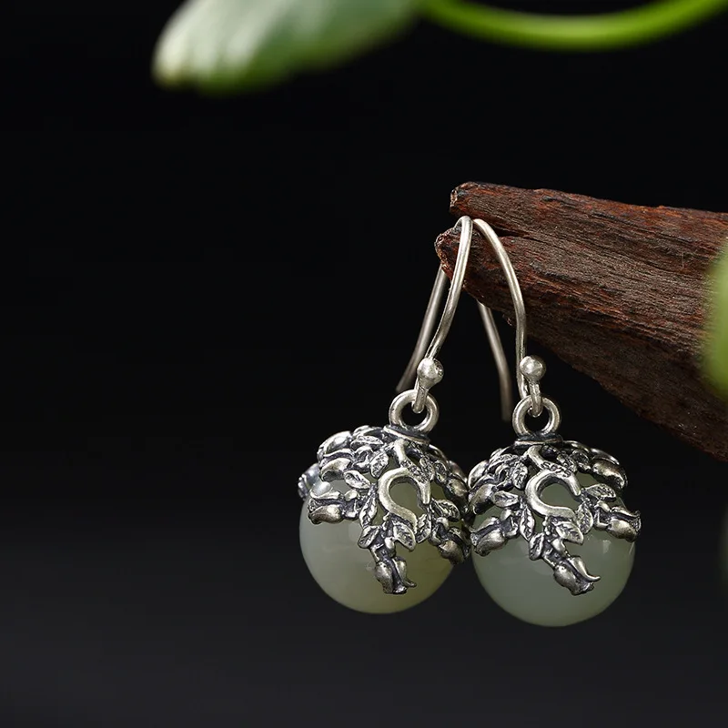 Natural Hetian Jade White Round Pearl Inlay To Restore Ancient Ways Ms High-grade Pendant Earrings Wholesale | Украшения и