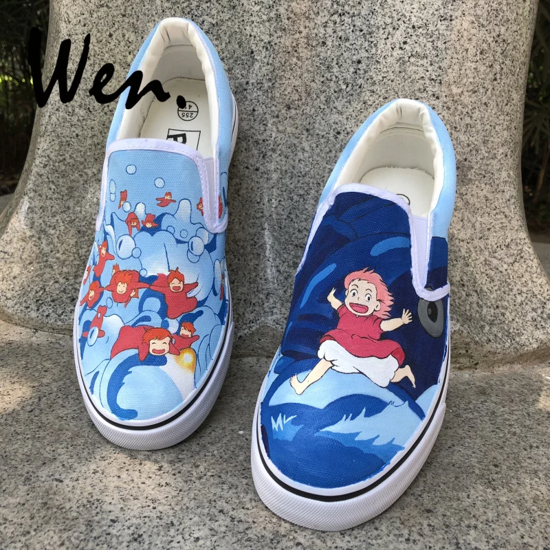 

Wen Anime Design Hand Painted Shoes Ponyo Graffiti Painting Women Vulcanized Shoes Slip-on Low Flat Platform Sneakers Plimsolls
