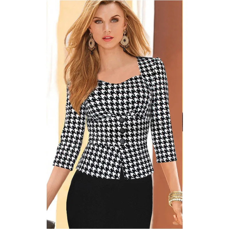 Дропшиппинг 2015 для женщин Осень Элегантный Винтаж с длинным рукавом хлопок