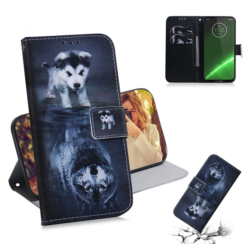 2019 Flip Wallet Case For Moto G7 Power Play Painted PU Leather Cover Motorola Plus TPU Mobile Phone Bag | Мобильные телефоны и