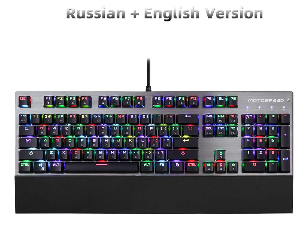 Игровая механическая клавиатура Motospeed CK108 с 104 клавишами, синий, черный, проводной светодиодный, с подсветкой, RGB, клавиатуры для геймеров, русский, английский