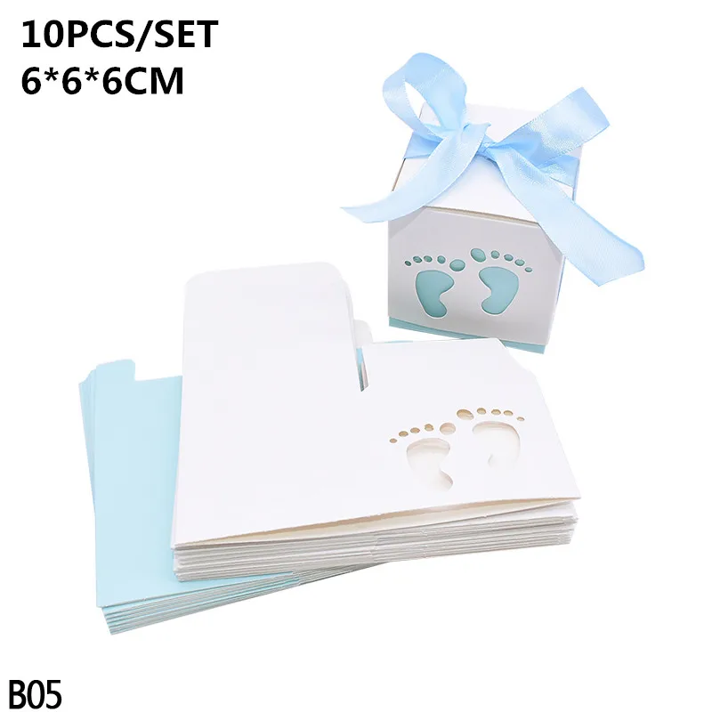 B05 10 шт. милые детские коляски с изображением следа, коробка для конфет с атласной лентой, вечерние подарочные бумажные коробки для мальчиков и девочек, подарки на день рождения - Цвет: B05
