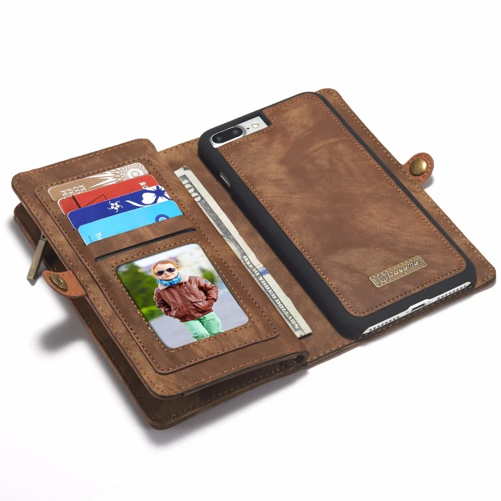 Кожаный чехол кошелек для iPhone 7 Plus откидные Чехлы телефона со съемным чехлом Apple