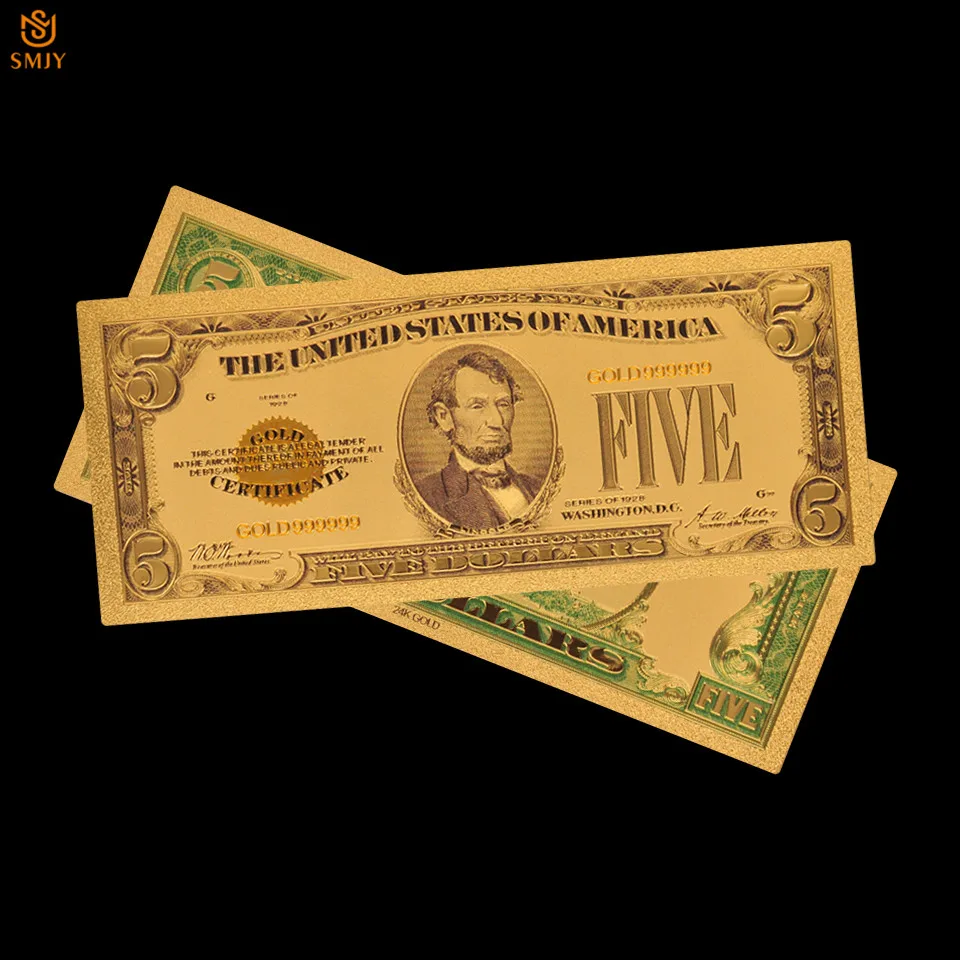 1928 US Gold Money 5 Dollar plate Currency Paper Fake Banknote Collection And Souvenir Gift | Дом и сад