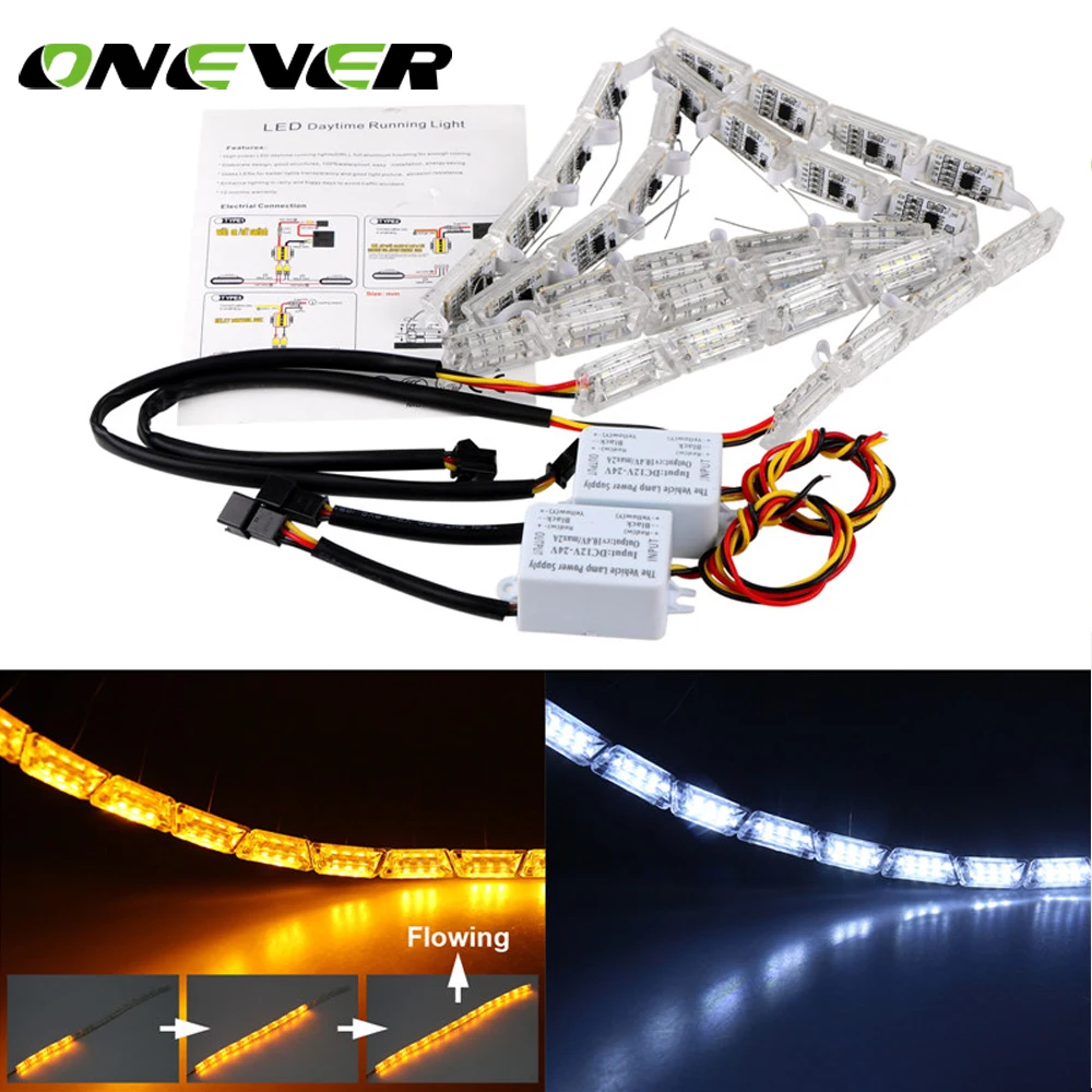 Onever 2 шт. 50 см 69 Гибкая Автомобильный светодиодный Белый/янтарный DRL течет