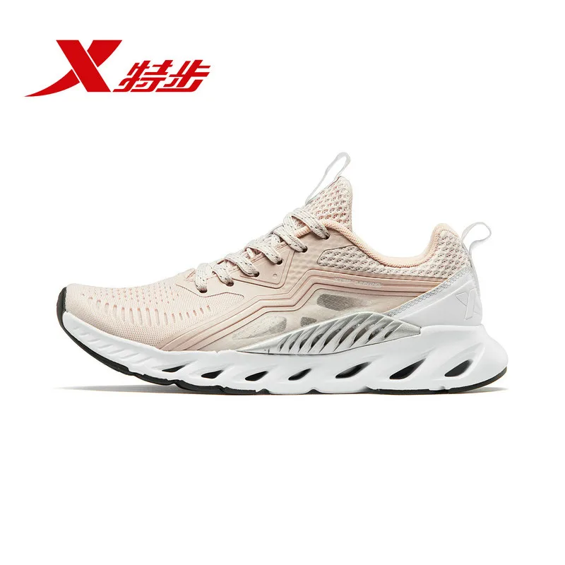 pink white Xtep X-FLOW, женская обувь для бега, дышащий светильник, сетчатая обувь для бега, кроссовки для женщин 881218119600 - Цвет: pink white